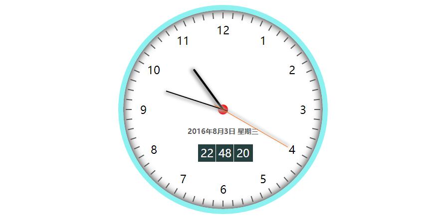 CSS3简单清新带日期的圆形数字电子时钟js特效代码
