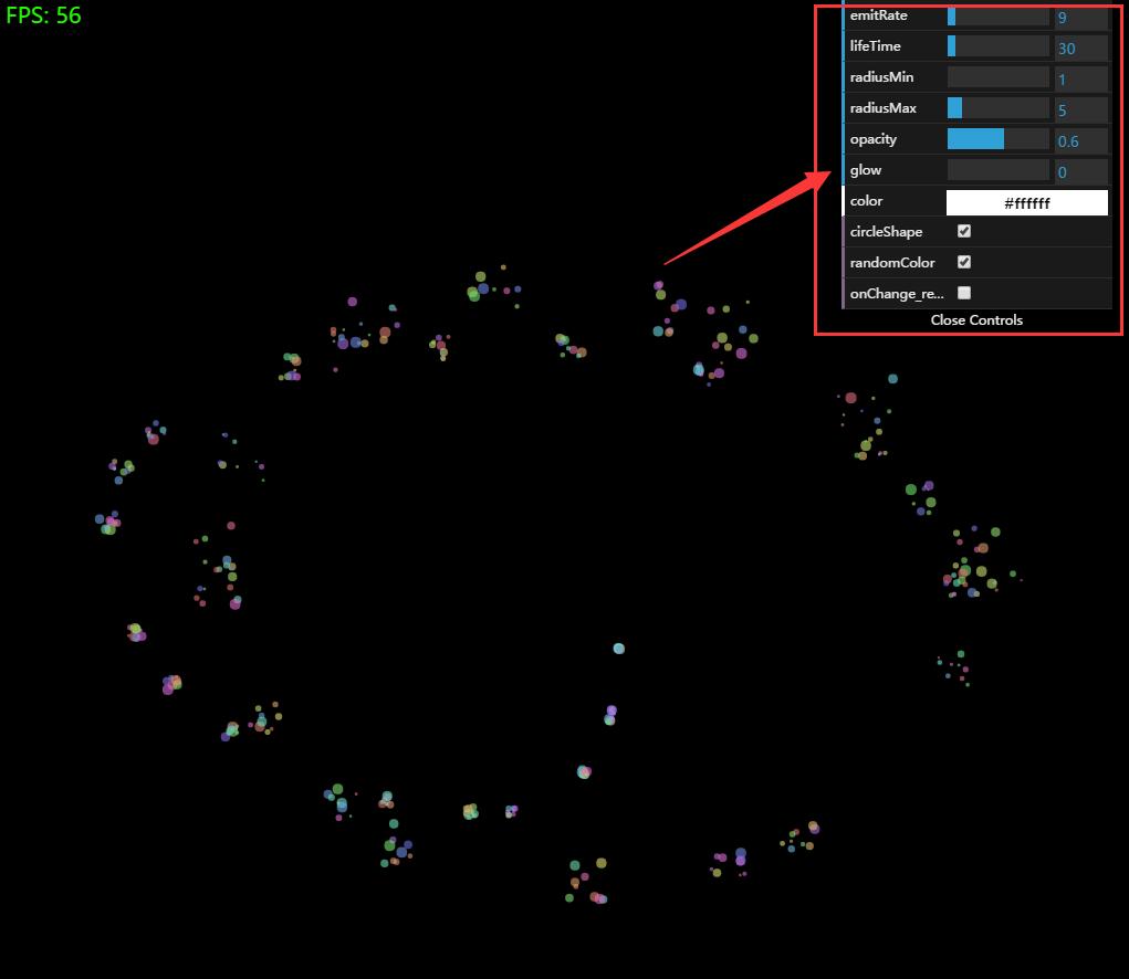 跟随鼠标多彩气泡粒子发射器支持参数修改canvas动画