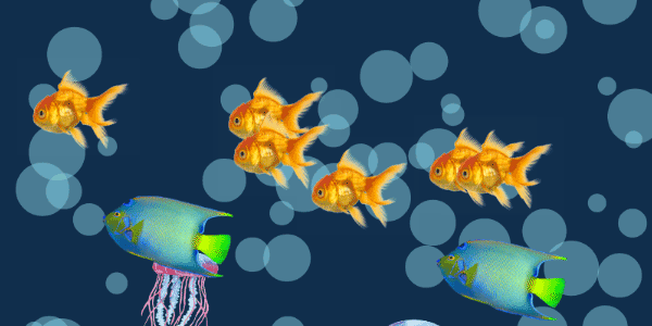 漂亮水中游动鱼类大小气泡上升canvas动画