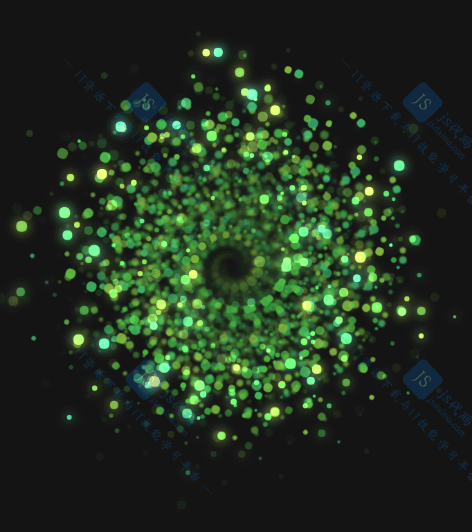 绿色光亮动态漩涡粒子汹涌而出js特效动画