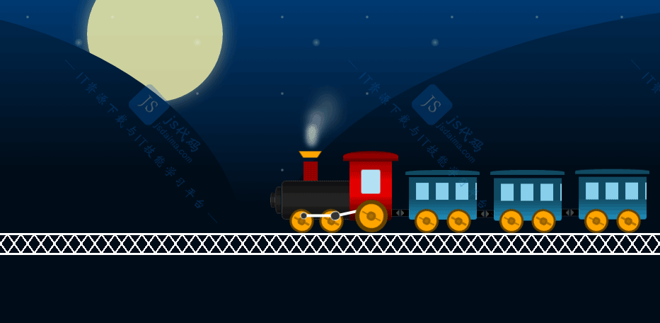 纯CSS实现动态火车夜间运行卡通动画特效
