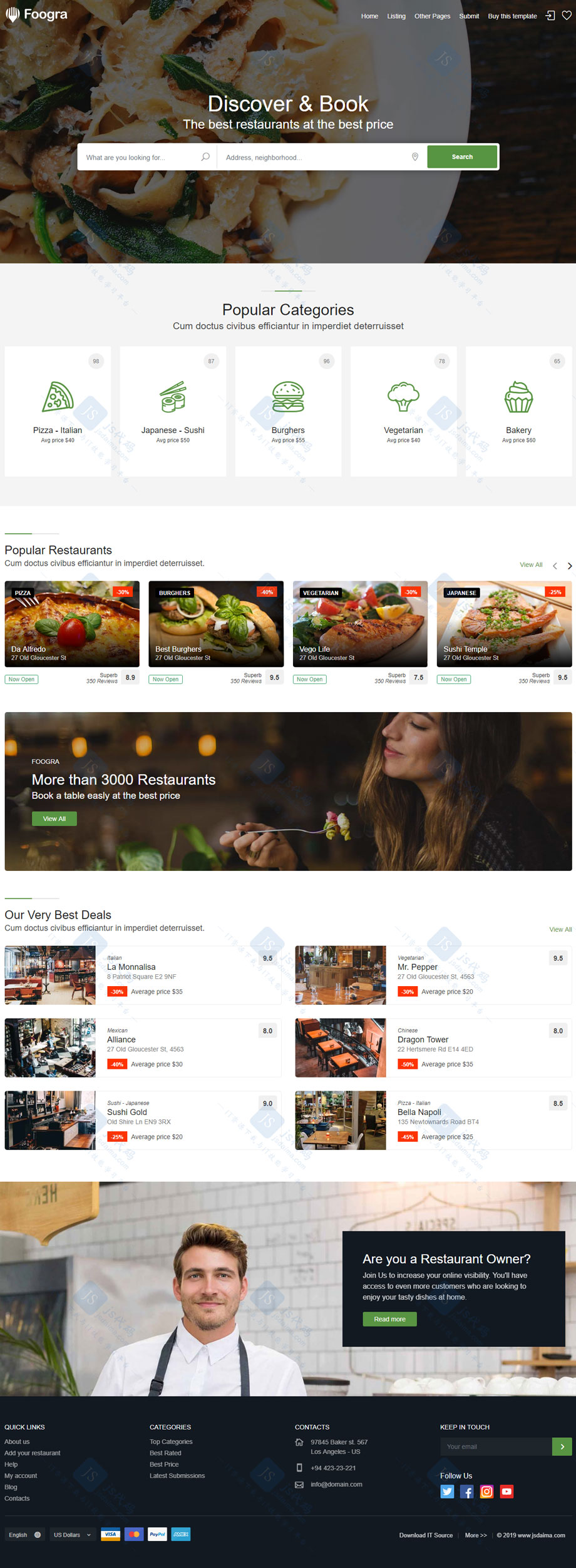 宽屏大气响应式餐饮美食外卖在线预订平台HTML5网站模板
